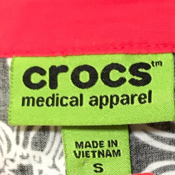 Crocs Medical Apparel Scrubs Floral Cotton Pockets Graphic Top Shirt Tunic Red S - Picture 11 of 16